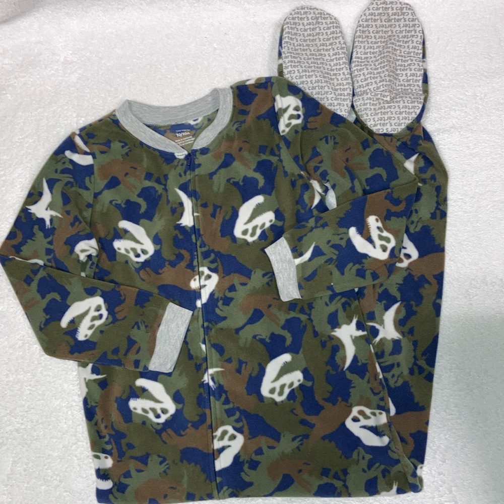 Carters fleece zip Camoflauge dinosaur feetie one piece pajamas boys 10